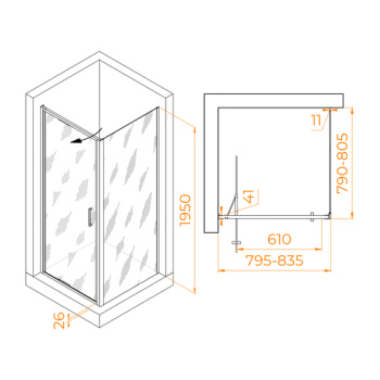 Угол RGW Stilvoll SV-135 распашная 80х80 см 703213588-11, 16152088-01