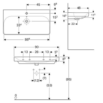 Раковина Geberit Smyle Square 500.251.01.1 90 БЕЛАЯ