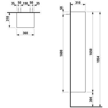 Laufen Palomba Шкаф подвесной, 360х310х1650мм, с 1 дверцей, DX, цвет: белый матовый (НЕ производится!)
