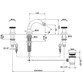 Смеситель для биде Nicolazzi Arena на 3 отвертсвия, излив: 135 мм, хром 3315CR44