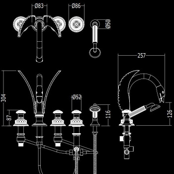 Смеситель на борт ванны Devon&Devon Excelsior Swan с 5 отверстиями переключателем и душем хром EXC-SW150CR