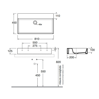 Раковина подвесная Azzurra Elegance Squared 60х38х15 без отв. под смеситель, tortora ELLA060380Q0TO*0