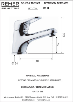 Смеситель для раковины Remer Kiss K11L хром