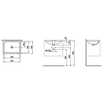LAUFEN Pro Раковина встраиваемая снизу  59,5х43х17 см, без отв под смеситель,необраб. край, цвет белый с покрытием LCC
