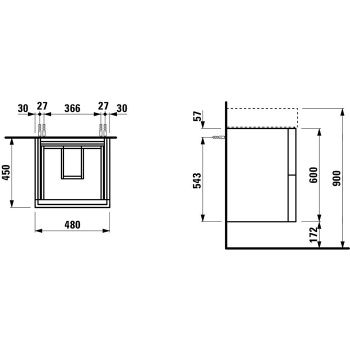 KARTELL BY LAUFEN шкафчик под раковину, 480x450x600 мм, 2 ящика, включает в комплект органайзер, подходит для раковины 815332, белый матовый