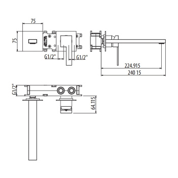 Смеситель для душа встраиваемый Gattoni Color Cube излив 240, хром 8539/85COcr