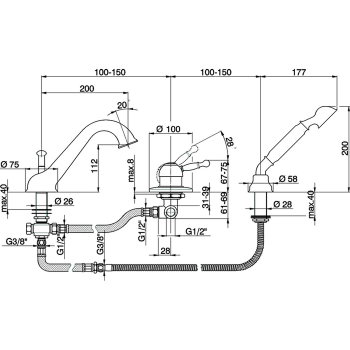 Смеситель борт ванны Cisal Arcana Royal однорычажный, на 3 отверстия,излив 200 мм, бронза AY00126027