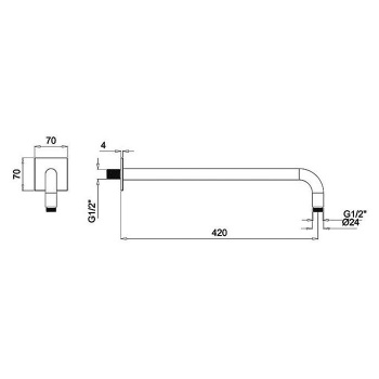 Держатель верхнего душа настенный Almar 42 с квадратным отражателем, copper brushed pvd E021116.CO