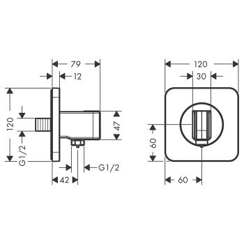 Axor ShowerSelect Вывод воды с клапаном и держателем ручного душа, ½’, цвет: шлифованны