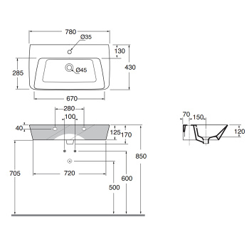 Раковина подвесная Azzurra Hera 78х43х14,5, с 1 отв под смеситель, белый HELP07843T0MBI*1