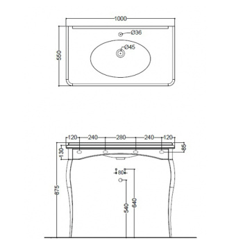Раковина консоль Kerasan Retro 100х55, с 1 отв под смеситель, белый, ноги, арт.736091, в комплекте: золото, упаковка-2 коробки 1049K1 bi*1 oro legs