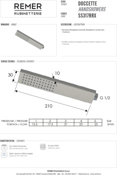 Ручной душ Remer Qubika 30*10мм L210 нержавеющая сталь SS317RRX