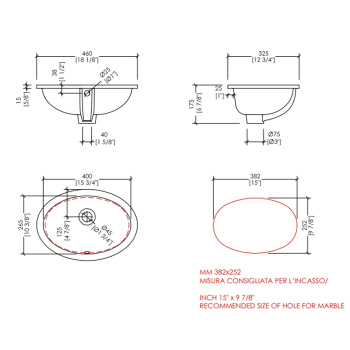 Раковина встраиваемая под столешницу Devon&Devon White46 46х32.5 ,крепеж в компл белый RALILY460