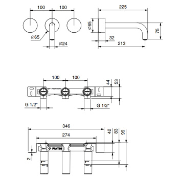 Смеситель для раковины Fantini Af/21 27 P6 A813B золото