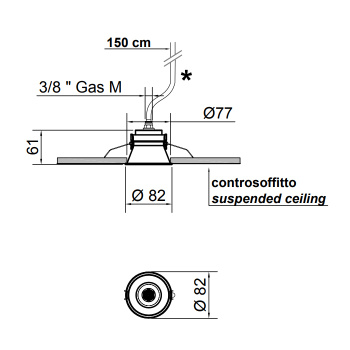 Встраиваемый верхний душ Antonio Lupi Zenit 8, черный А0002423948