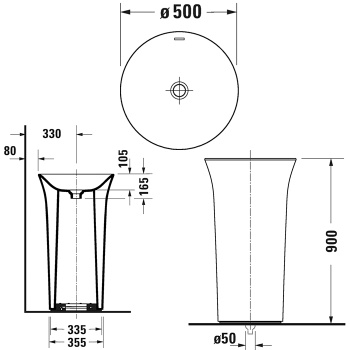 Duravit White Tulip Раковина 500  мм напольная, без отв под смес, с керам крышкой, без перелива, сифон, слив в пол, цвет: белый (Спеццена со склада)