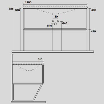 Тумба подвесная Kerasan Shape Mobile 1220х520 , напольный, 1 ящик, боковины черные, ножки черные матовые, фронт дуб 9334K4