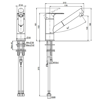 Смеситель для кухни Fima Carlo Frattini Kitchen на 1 отверстие, с выдвижной лейкой, Serie 22, хром F3838CR