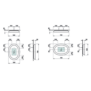 Laufen New Classic Зеркало в керамической раме с подсветкой LED 500х80х700 мм, цвет белый глянцевый