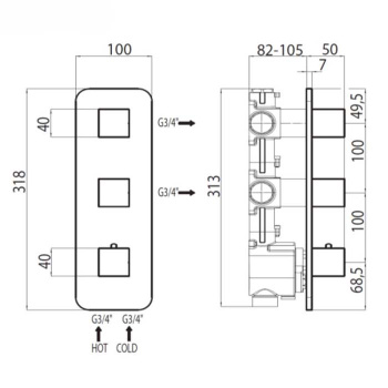 Bossini Oki Термостат для душа, встраиваемый, с девиаторм/запорным вентилем на 2 - 4 выхода, уст-ка