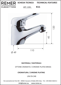 Смеситель для раковины Remer Kiss K11 хром