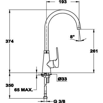 Смесители для кухни Cisal Kitchen однорычажный, на 1 отверстие для кухни,с поворотным изливом 193 мм, хром LC00002021