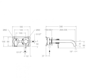 Смеситель для раковины Ramonsoler Odisea встраиваемый 24 см joya графит 592103GR