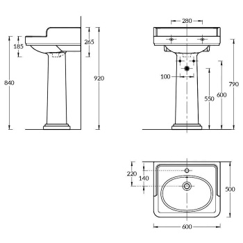 Раковина POMPEI подвесная/мебельная Kerama Marazzi 60x50x26 5, с 1 отв. под смеситель, с переливом, белый глянцевый PO.wb.60