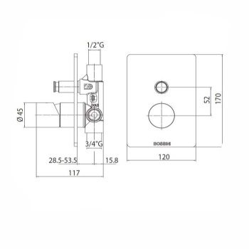 Bossini Oki Смеситель для душа, встраиваемый, 2 выхода, цвет: хром Z00006.030