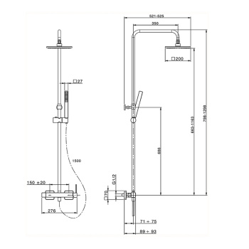 Настенная душевая система Cisal Roadster смеситель для душа,верхний душ 200х200мм, ручной душ с держателем и шлангом, хром RR00402121