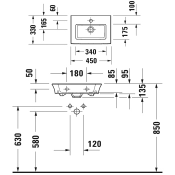 Duravit White Tulip Раковина 450х300  мм, без перелива, с 1 отв. под смеситель, цвет: белый