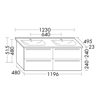 Burgbad Essento База подвесная с 2-м керам. умыв.123х49.5х51.5см. 4 выдв ящика, вкл сифон, с 1отв для смес.цвет: песочный высоглянц F1749, ручки-G0090 с зеркальным шкафом SEEY124LK0425