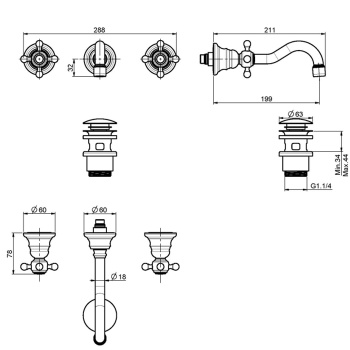 Смеситель для раковины настенный монтаж Fima Carlo Frattini Elizabeth F5081L/5BR click-clack, бронза