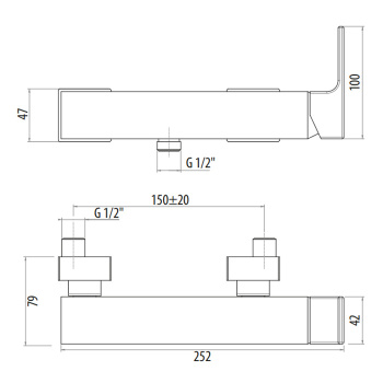 Смеситель для душа Gattoni Kubik однорычажный, вывод снизу, bianco opaco 2525/25BO