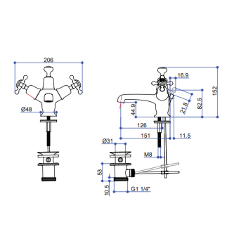 Смеситель для раковины Burlington Gold T12-QT GOLD золото
