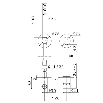 Смеситель для душа Newform X-steel 316 ручной душ, кронштейн, шланг 150 см, для 27852, INOX 69676EX.50.050