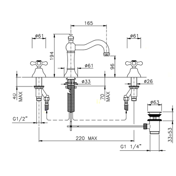 Смеситель для раковины Nicolazzi Brenta на 3 отв 2509BZ