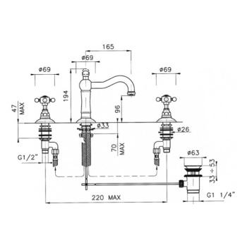 Смеситель для раковины Nicolazzi Petit Mont Blanc на 3 отв 1409BZ78