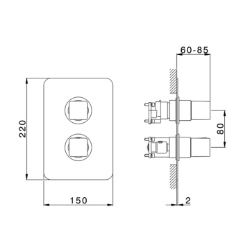 Cмеситель для душа Cisal Cubic термостат, 1-2-3 положения, Nero Opaco (без внутр части ZA00B030-ZA00B031) CU0BT03040