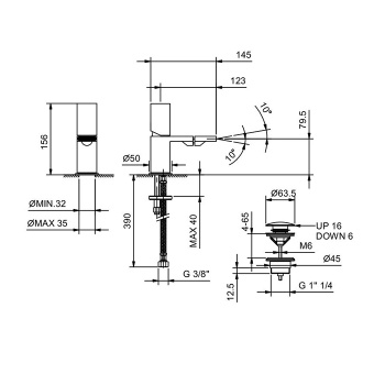 Смеситель для биде Fantini Milano 1 отв., с донным клапаном, излив 125, Matt Gun Metal PVD 31 P5 3008F