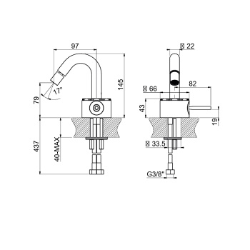 Смеситель для биде с одним отверстием Carimali Still Oh r[6]cобычный картридж, межосевое растояние мм 97, без слива, хром 0-STL3701-CR