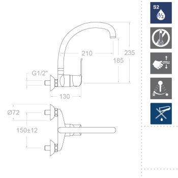 Смеситель для кухни Ramonsoler Ypsilon настенный plus 6417CC