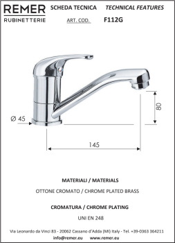 Смеситель для раковины Remer 35 F112G хром