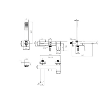 Комплект наружный для ванной Bossini GILLO лейка Flat-one. Душевой держатель фиксированный из латуни. шланг из латуни 125 см... цвет хром
