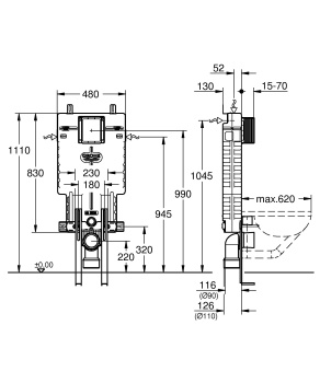 Инсталляционный комплект для унитаза Grohe Uniset для обмуровки, с напольным креплением 38642001