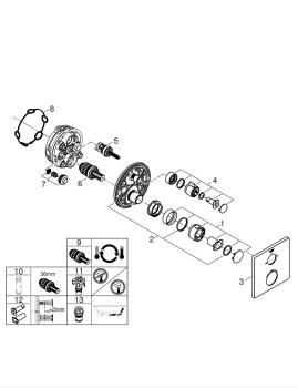 Термостатический смеситель для ванны GROHE Grohtherm с переключателем на 2 положения ванна-душ, квад