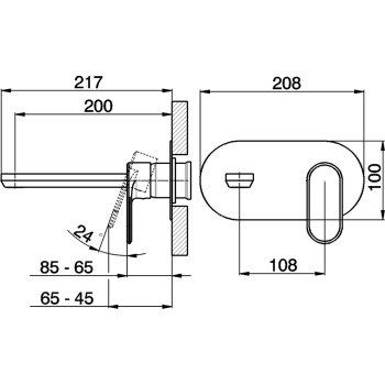 Внутренняя часть однорычажного смесителя из стены для раковины Cisal ZA02551004