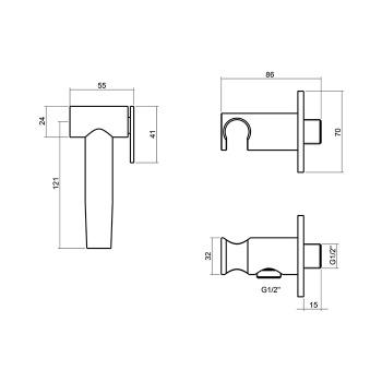 Гигиенический душ со шлангом Cisal Xion 120 см,вывод с держателем, нержавеющая сталь XI007915D1