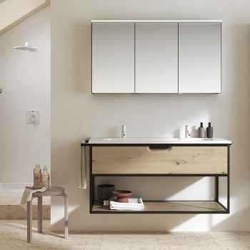 Burgbad Vry Комплект мебели 123х49.6х62.2см, подвесной, 1 ящик, 1 полка, с раковиной, с 2 отв., ручка черная мат, цвет: Eiche Dekor Urban SPIY120L