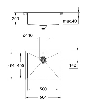 Мойка из нержавеющей стали 50см, 1 чаша, без корзинчатого вентиля, K700 Cube 31579SD0